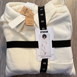 Pink Cozy White Fleece Pajama Set